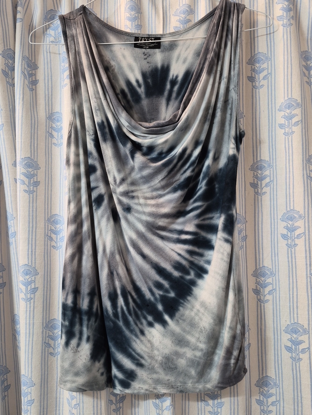TRYST Women's Gray Tie-Dye Draped Tank Top Sz L